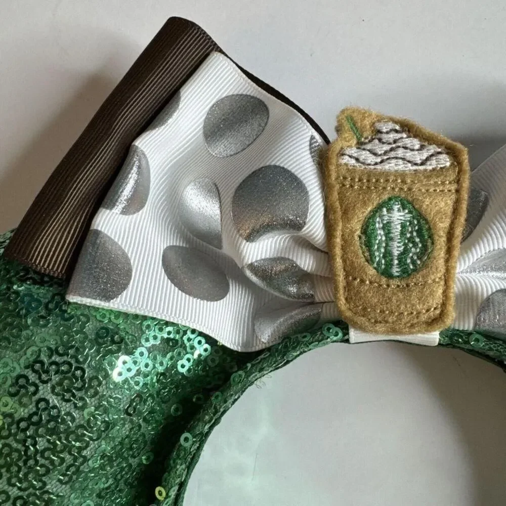 Coffee Theme Handmade Mickey Ears Sequined Adult‎ Size Coffee Cute Barista
